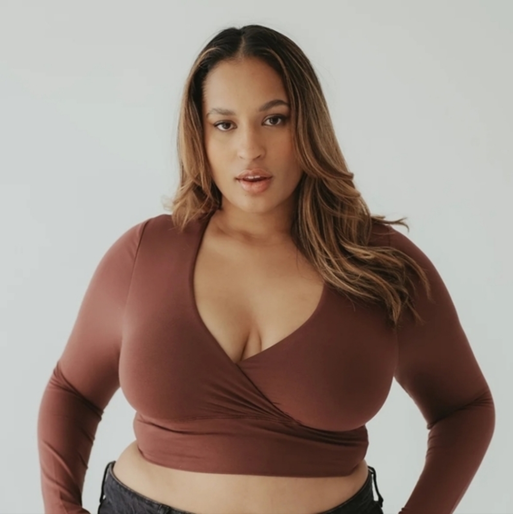 Wrap Long Sleeve Brami - Crop (Brown)